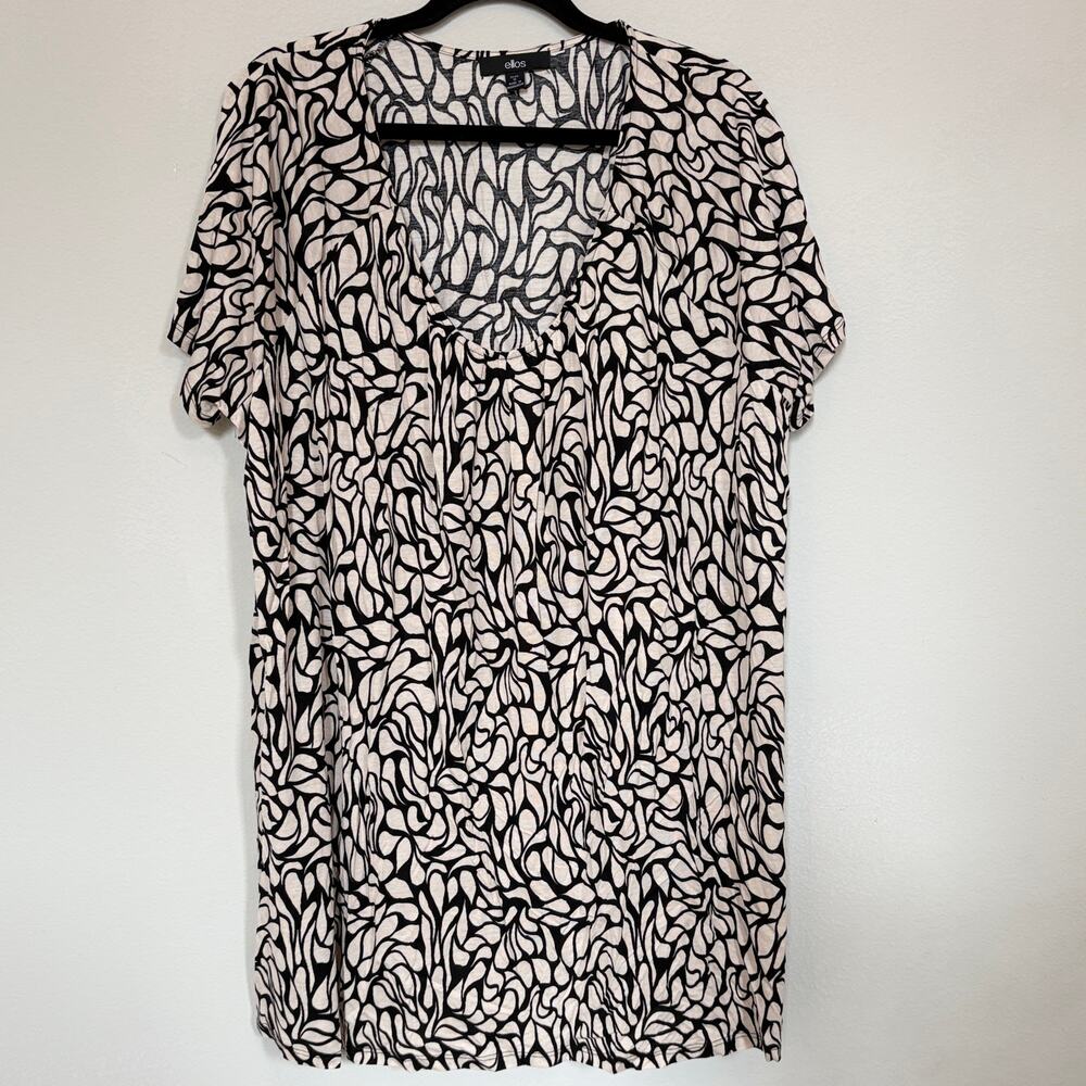 Ellos Plus Size 1X 22/24 Top Tee Long Length Short Sleeve Back Cream Scoop Neck